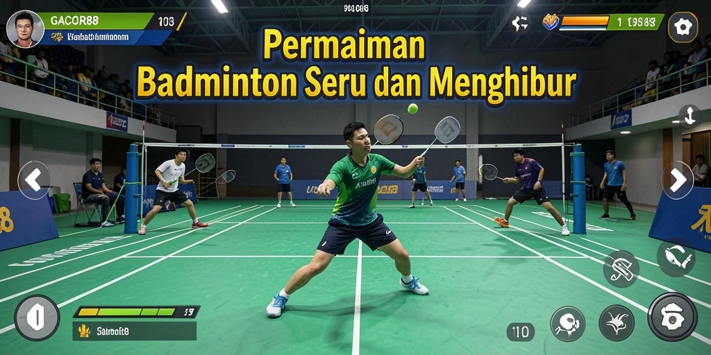 Tampilan antarmuka GACOR88 dengan aksi permainan badminton yang seru.