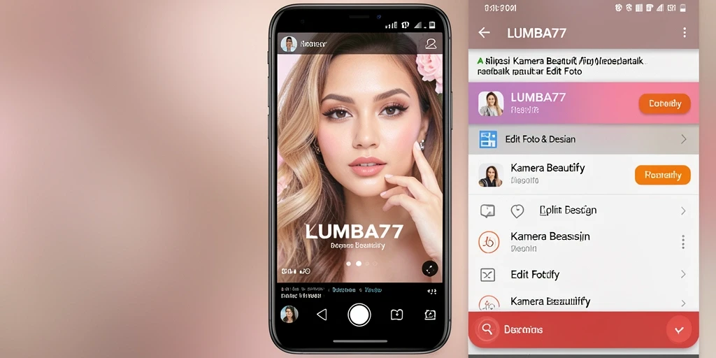 Antarmuka LUMBA77 menampilkan fitur-fitur Kamera Beautify yang lengkap.