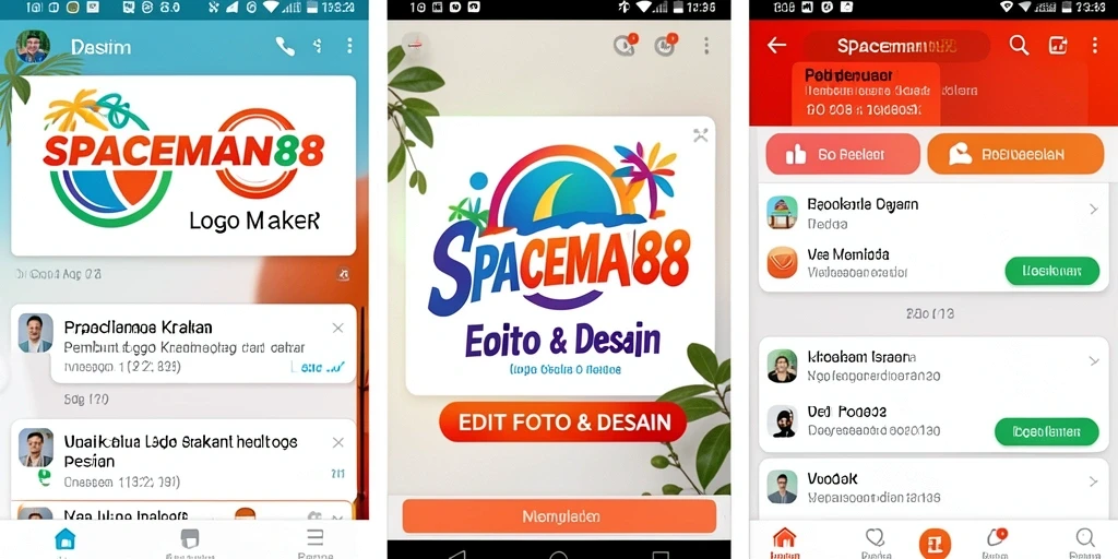 Tampilan antarmuka SPACEMAN88 menampilkan berbagai opsi untuk desain logo.