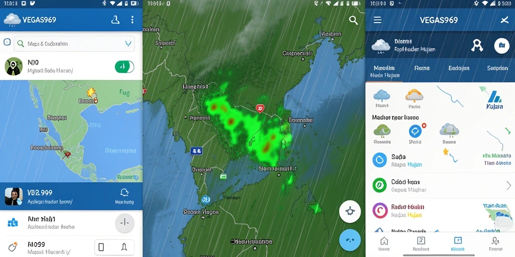 Tampilan antarmuka aplikasi Radar Hujan VEGAS969 yang interaktif dan informatif.
