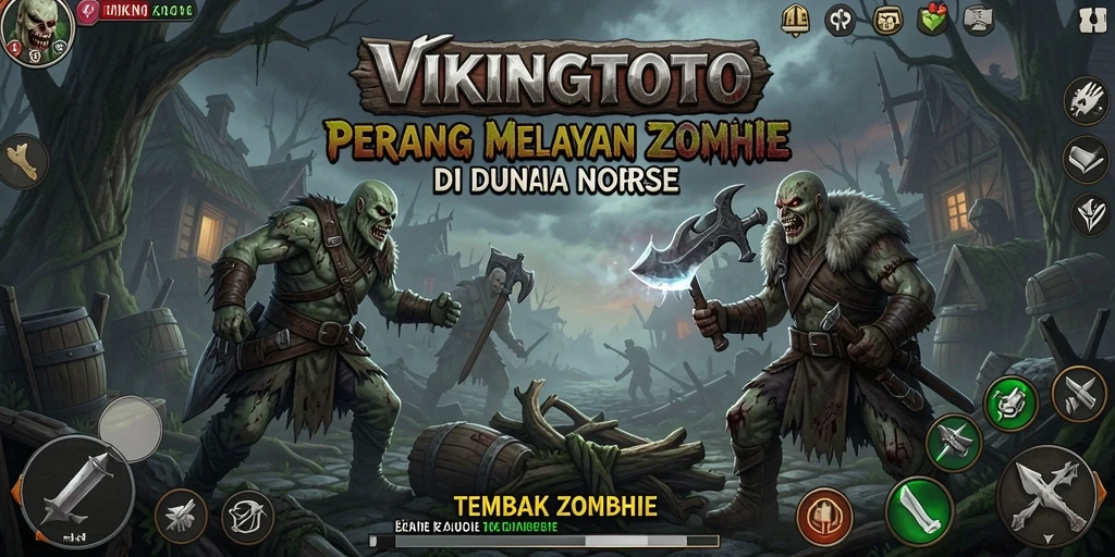 Antarmuka permainan VIKINGTOTO yang menegangkan saat melawan zombie.